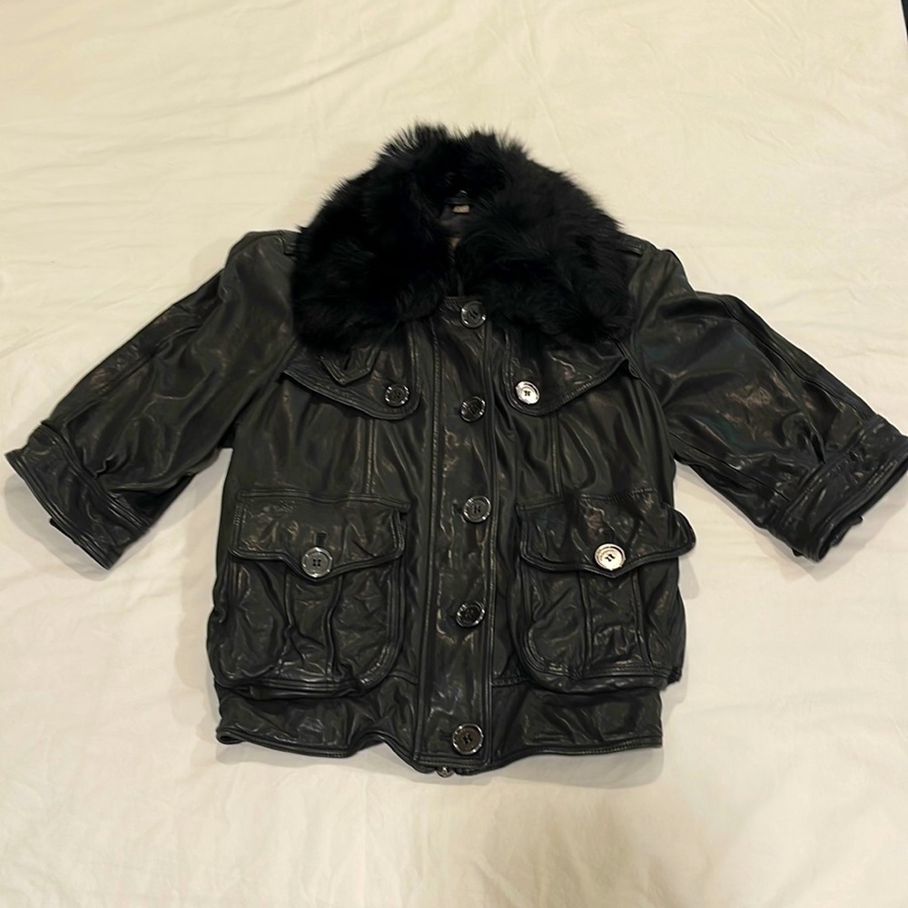Burberry leather and fur motorcycle jacket